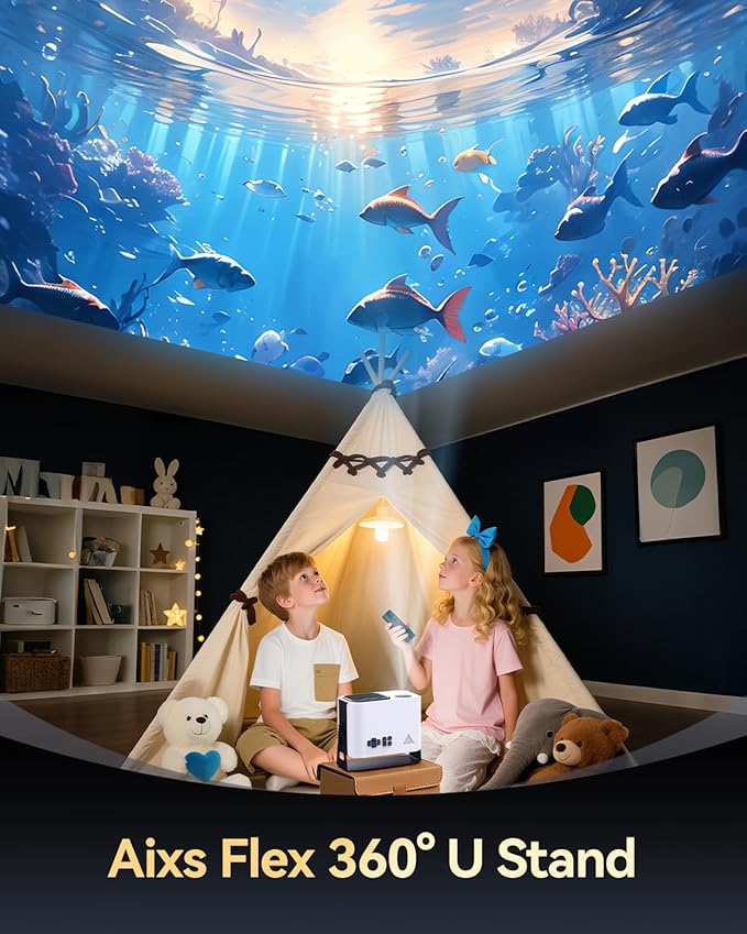 [Electric Focus Auto Keystone]AXIS Pro Flex 4K Projector with WiFi and Bluetooth, [100% Offset & 360 Rotating Stand]Dolby Audio Outdoor Movie Projector Compatible with Smartphone,Laptop,Fire Stick,PS5