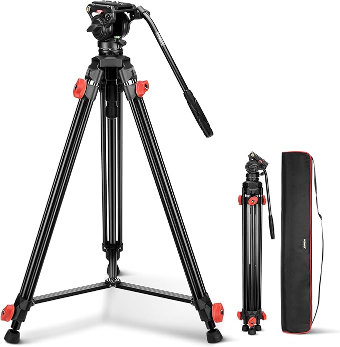 NEEWER Video Camera Tripod Fluid Head, Heavy Duty Lightweight Compact Portable Travel Stand for DSLR Camcorder Compatible with DJI Gimbals Compatible with Manfrotto QR Plates, Max Load 13.2 lbs, TP73