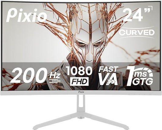 Pixio PXC248 Wave White 24 inch 200Hz Refresh Rate FHD 1080p Resolution 1500R Curve Fast VA Panel 1ms GTG Response Time Adaptive Sync HDR Curved Gaming Monitor