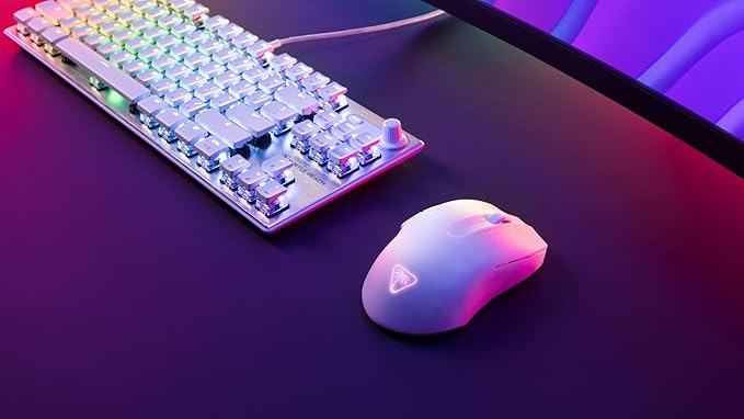 Turtle Beach Pure Air - Ultra-Light Wireless Ergonomic RGB Gaming Mouse, 26K DPI Optical Sensor, 125 Hour Battery, Dual Wireless System, Titan Optical Switches, Bluetooth, RGB Illumination - White