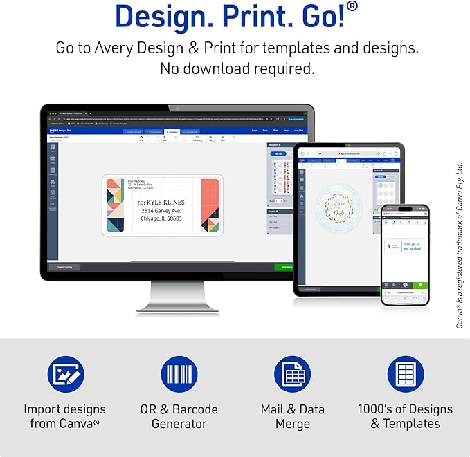 Avery Printable Shipping Labels with Sure Feed, 2" x 4" Customizable Stickers, White, 2,500 Blank Mailing Labels, Great for Mailing, Shipping, and More (5963)