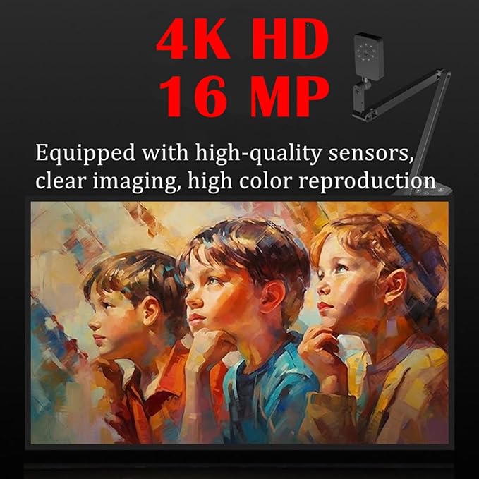 Docooler USB Document Camera, 4K 16MP Document Webcam Adjustable Angle with Microphone, USB Doc Camera with Flexible Arm for Online Learning, Remote Teaching, Web Conferencing, Live Demo