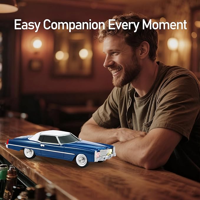 American Retro car Bluetooth Speaker, Mobile Wheel Retro car Model, HD Stereo, TWS Pairing, LED Ambient Light, Type-C Portable Charging, Home, Party, Camping Desktop Decoration (Blue)