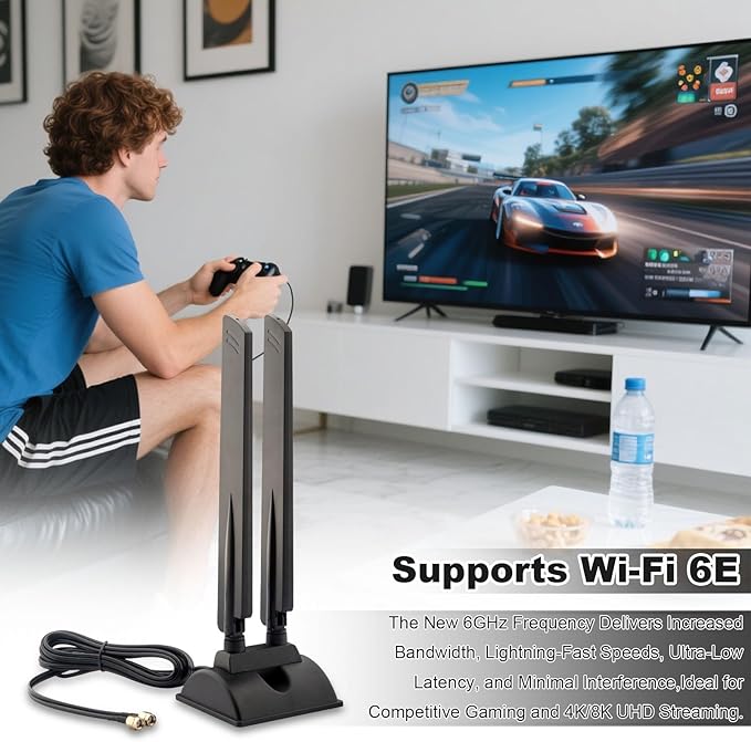 WiFi 6E Antenna Tri-Band 6GHz 5GHz 2.4GHz RP-SMA WiFi Antenna Magnet Mount Base for PC Desktop Computer Motherboard WiFi Bluetooth Card Wireless Router