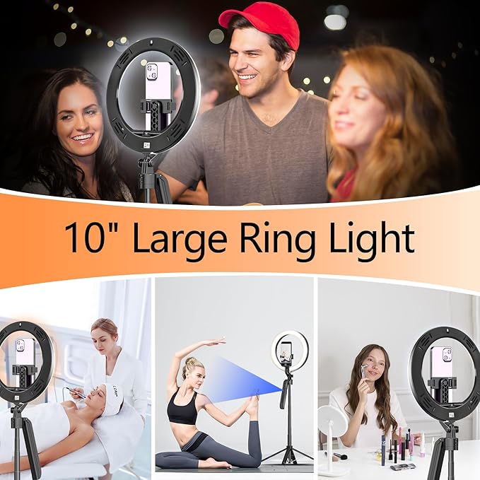 Auto Face Tracking Self Stick Tripod for iPhone with 10" Ring Light Hands-Free 360°Adjustable 70.9 Inch Smart Phone Stand with Wireless Remote for Content Creator Vlog Video Recording