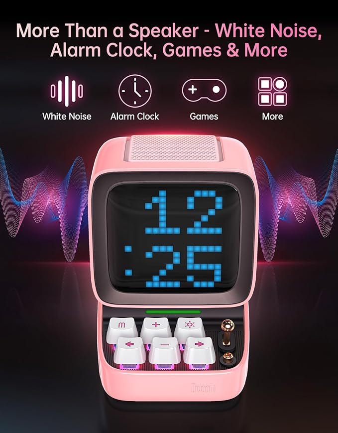 Divoom Ditoo Retro Pixel Art Game Bluetooth Speaker with 16X16 LED App Controlled Front Screen (Pink)