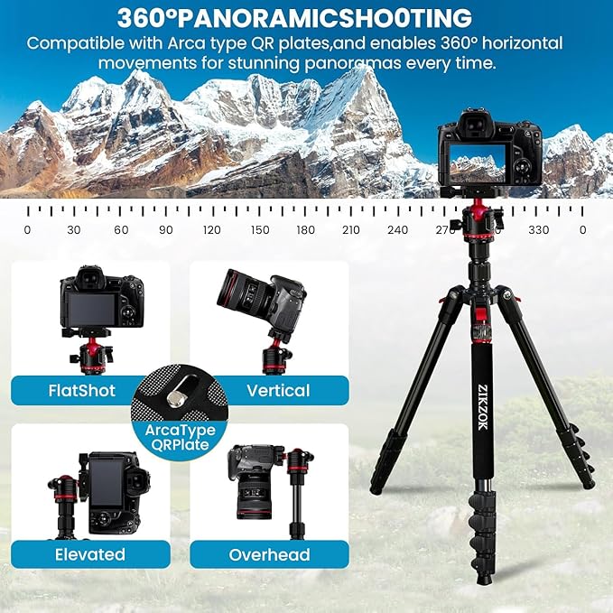 Camera Tripod, Lightweight Travel Outdoor DSLR Tripods Aluminum Tripod/Monopod, 360°Ball Head Detachable, Tripod for iPhone, ipad, DSLR,Tablet with Carry Bag