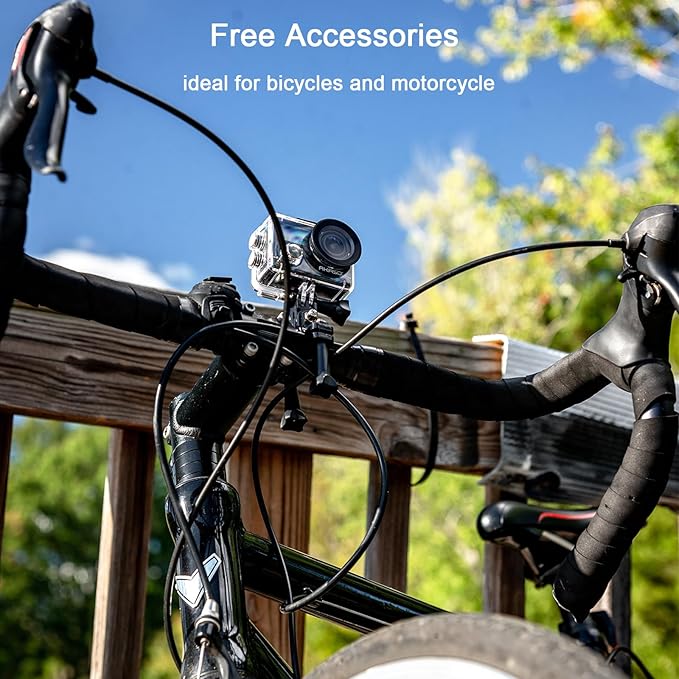 AKASO Brave 4 Action Camera 4K 30fps Ultra HD WiFi Sport Cameras with 170° FOV, Image Stabilization, 131FT Waterproof Underwater Camera with 2x1050mAh Batteries, Bicycle Accessories Kit