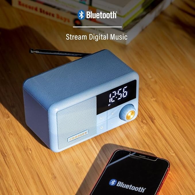 Crosley CR1121A-EB Cooper Retro AM/FM Radio, Portable Bluetooth Speaker with Aux Input and LED Display, Elemental Blue