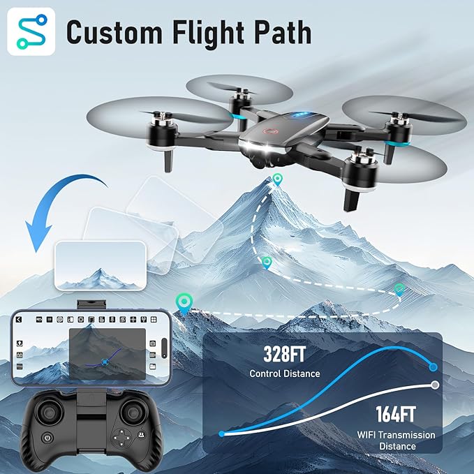 Drone with Camera, Mini Drone for Kids with 1080P HD FPV Camera, Brushless Motor, One Key Take Off/Land, Altitude Hold, 360°Flip, Waypoint Fly, Gestures Selfie, 3 Speed, 2 Battery, Toys for Beginners