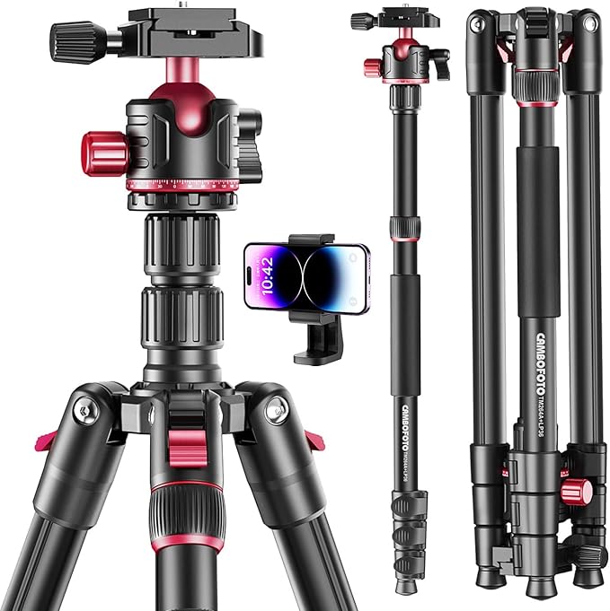 74-inch-Professional-Camera-Photography-Tripod, Ball Head Aluminum DSLR/SLR Tripod & Monopod with Carry Bag Compatible with Canon Nikon Binoculars Laser Telescope (Weight 3 Lbs, 13Lbs Load)