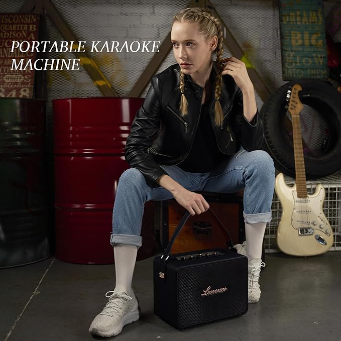 18000mAh Rechargeable 120W Loud Bass Retro Portable Karaoke Machine Bluetooth Speaker with 2 Wireless Microphones AUX Guitar Input for Adults (Black)