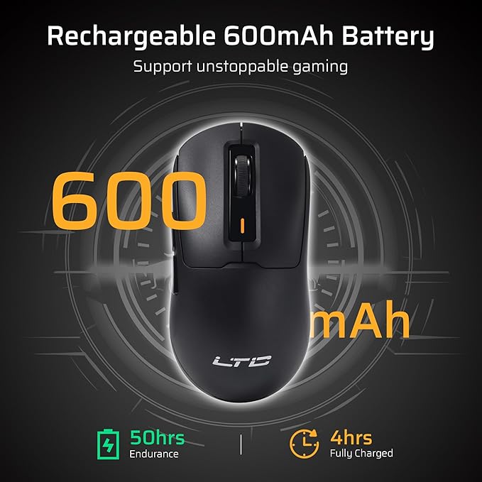 LTC GM024 Tri-Mode Wireless Gaming Mouse, 59g Ultra-Light Ergonomic Gaming Mouse 2.4Ghz/BT/Wired, 6-Level DPI 4800 Max, 1000Hz, 5 Programmable Buttons, Pro Software