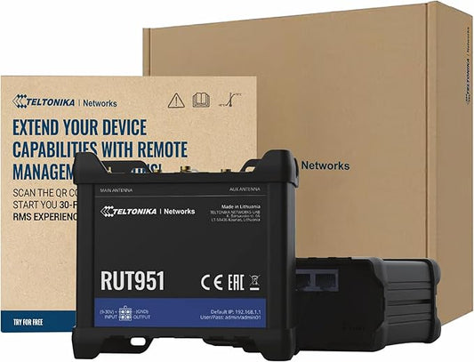 Teltonika RUT951 Industrial WiFi Cellular Router - 4G LTE (CAT 4), 3G - Wireless Access Point with Hotspot Functionality - Automatic WAN Failover, Dual SIM Internet Router (TELRUT951A00800)