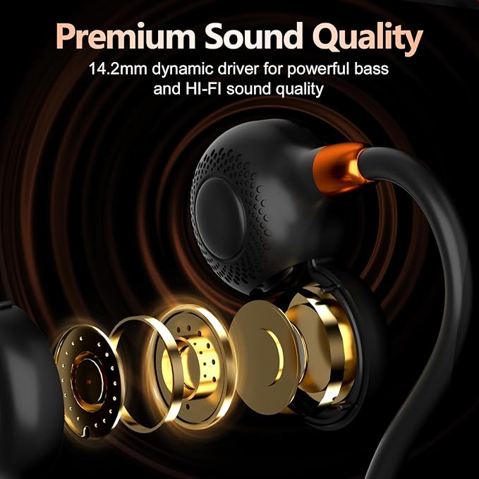 Ortizan Open Ear Headphones, Bluetooth 5.3 Wireless Air Conduction Headphones Sport Earbuds, Premium Sound, IPX6 Waterproof, Clear Call, 19g Lightweight Earphones for Running Cycling Workouts (Black)