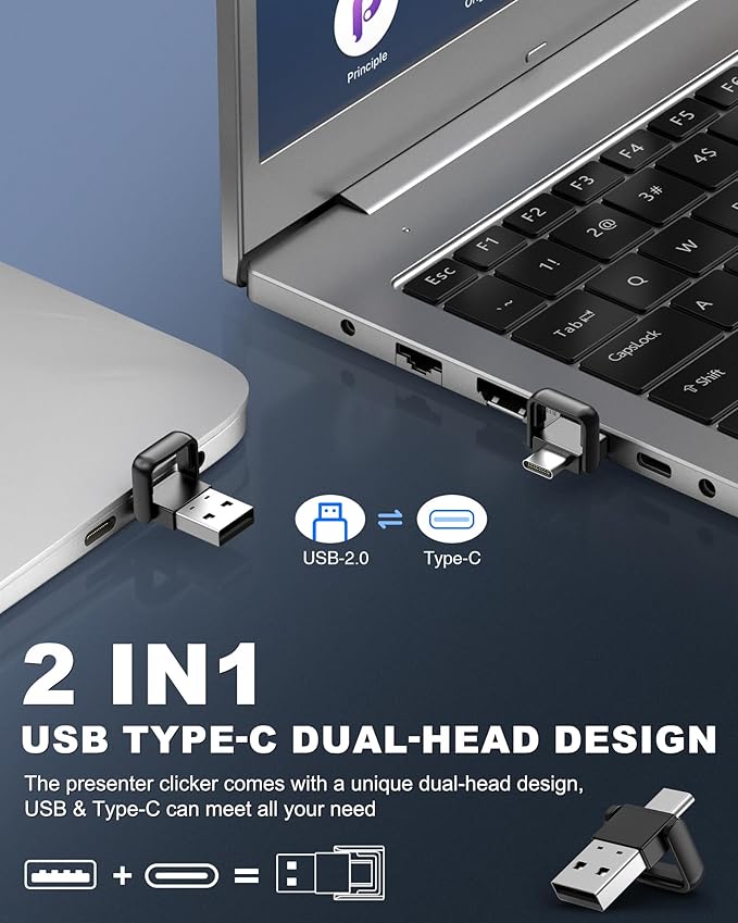 Wireless Presentation Clicker with Air Mouse, Gyro Volume & Ink Annotation – Rechargeable Remote for PowerPoint/Keynote on Mac, PC, Laptop