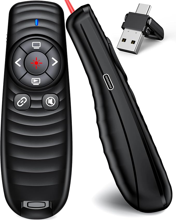 USB Type C Wireless Presentation Clicker 2.4GHz Clicker for Powerpoint Presentations,Presentation Clicker with Volume Control & Hyperlink,Slide Clicker Pointer for Classroom Mac Laptop Computer
