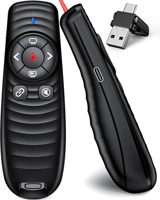 USB Type C Wireless Presentation Clicker 2.4GHz Clicker for Powerpoint Presentations,Presentation Clicker with Volume Control & Hyperlink,Slide Clicker Pointer for Classroom Mac Laptop Computer