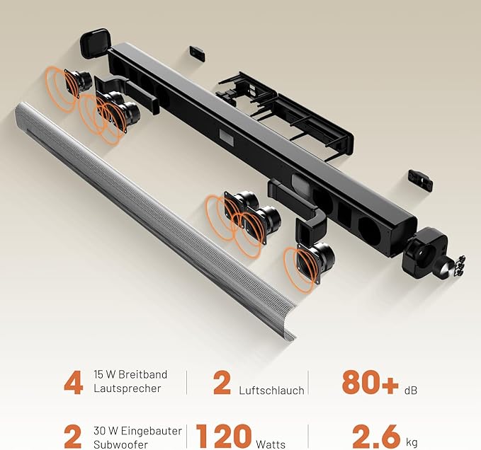 Chaowei Sound Bar for Smart TV 37 Inch 120W Bluetooth 5.0 Speaker with Builtin Subwoofers, 2.1Ch 3D Surround Sound System with 8 Speakers,7 Sound Modes,4EQ,AUX/HDMI ARCOPT\USBBT Connect