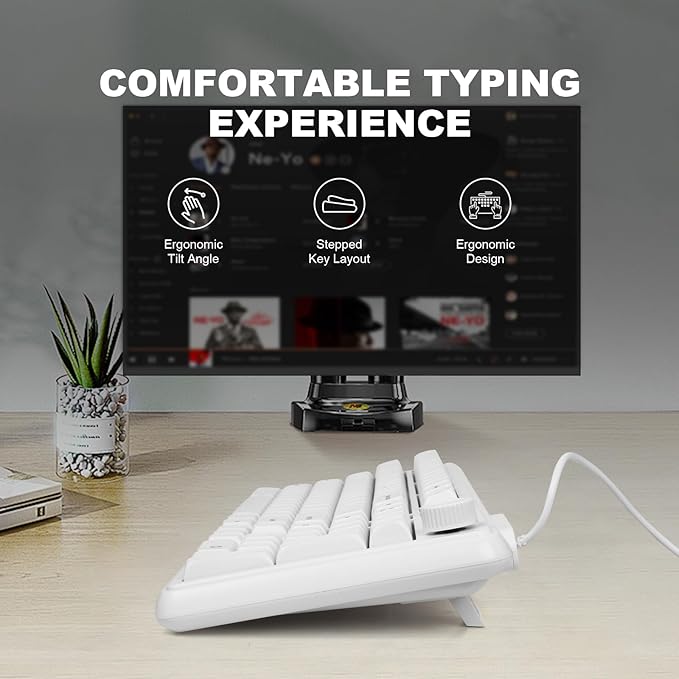 HUO JI 99 Keys RGB Wired Gaming Keyboard with Number Pad Knob,Mechanical Feeling Gaming Keyboard with Multimedia Keys,One-Touch Backlit, Anti-Ghosting, Compatible with PC, Mac, PS4/5, Xbox