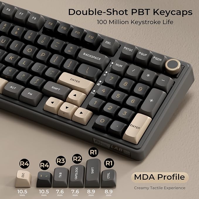 RK ROYAL KLUDGE R98 Pro Wired Mechanical Keyboard, 96% Creamy Gaming Keyboard RGB Backlit with Number Pad and Volume Knob, Gasket Mount, MDA Profile PBT Keycaps, Hot Swappable Pre-lubed Linear Switch