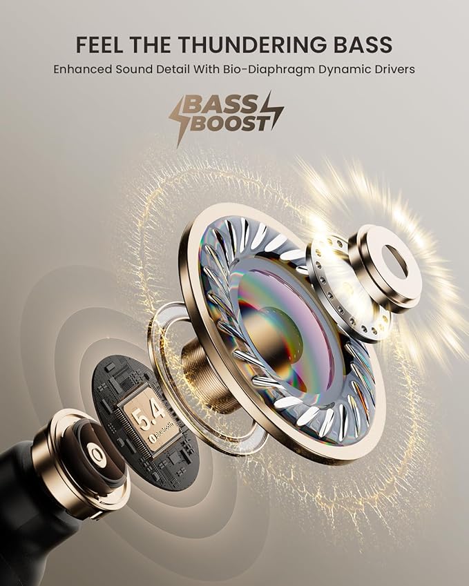 Wireless in-Ear Earbuds with 4 Mics ENC Call-Enhancing Rophones, 40H Playtime, Bluetooth 5.4, IPX5 Waterproof, True Wireless Earbuds for Laptops, Tablets, Smartphones, and Gym Workouts, Black