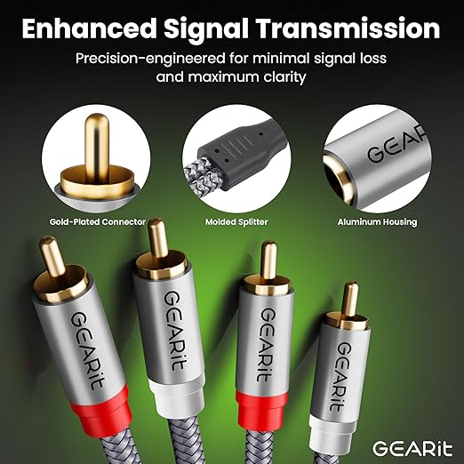 GEARit RCA Cable (10FT) 2RCA Male to 2RCA Male Stereo Audio Cables Shielded Braided RCA Stereo Cable for Home Theater, HDTV, Amplifiers, Hi-Fi Systems, Car Audio, Speakers, 10 Feet