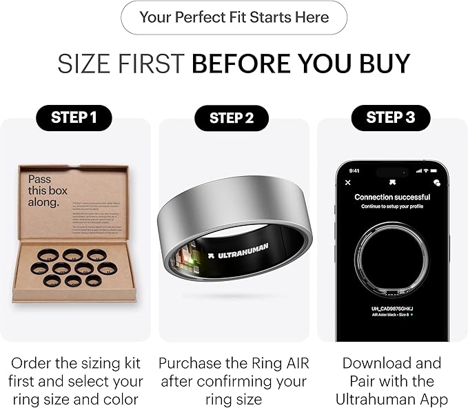 ULTRAHUMAN Ring AIR - Sleep & Fitness Tracker, FSA-Approved Wearable, Smart Ring for Women & Men, No App Fee for Standard Features (Size 13)