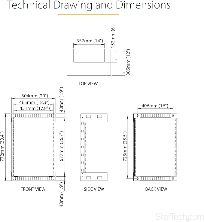 StarTech.com 2-Post 12U Heavy-Duty Wall-Mount Network Rack, 19" Open Frame Server Rack, 12" Deep, Wall Mount Data Rack for IT / AV / Patch Panel / Computer Equipment (RK12WALLO)