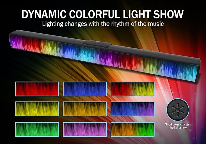 Magnavox MMA4020 Portable Speaker Soundbar with Bluetooth 5.0, Patented Vibrant LED Light Display, True 16 Watts RMS Sound, USB, TFT Playback, Great for Gaming, Stereo