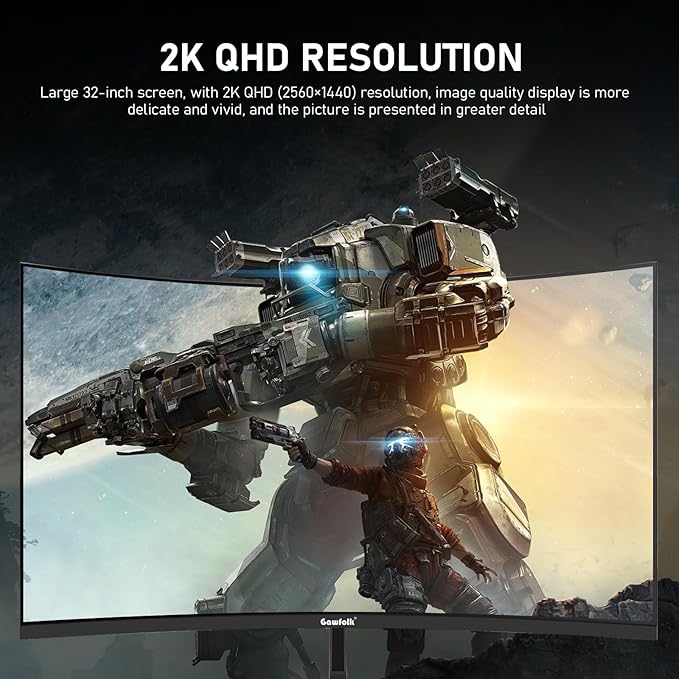 32 inch 2K QHD(2560×1440P) 165Hz Curved Gaming Monitor,PC Screen, 1ms，FreeSync, 98% sRGB，178° Wide Viewing Angle，DisplayPort、HDMI, Wall Mount Compatible 100 * 100MM Wall - Black