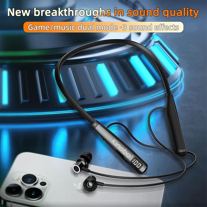 Neckband Bluetooth Headphones, 6.0 Bluetooth 100 Hours Playtime，IPX7 Sports Waterproof Earbuds with Microphone Noise Cancelling with HiFi Speakers Multiple Switchable Sound Modes