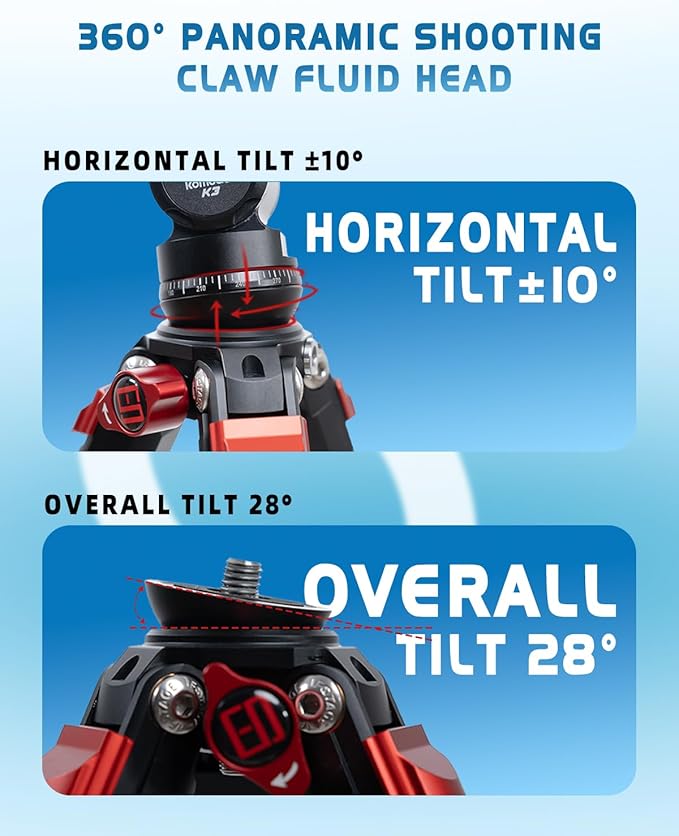 IFOOTAGE Gazelle Travel Tripod TA3B with Komodo Fluid Head K3,62/157.5cm Aluminum Alloy Tripod Kit for Camera,Smartphone Live Streaming Vlog Sony Nikon Canon Fuji DSLR,Load 11lbs,TA3B+K3