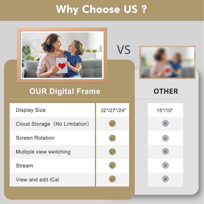 21.5" Large Digital-Picture-Frame Smart Photo-Frame - 1920 x 1080 FHD IPS No Touch Screen Wood WiFi Photo Frames, Wall Mounted, 32GB, Remote Control, Send Photos Videos via APP Email, Gift for Mom Dad