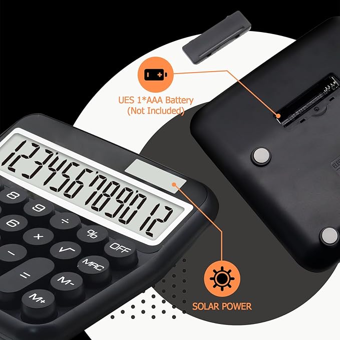 Black Calculator, Big Button Calculator with Large LCD Display, Black Office Desk Accessory for Offices, Schools, Homes and Businesses