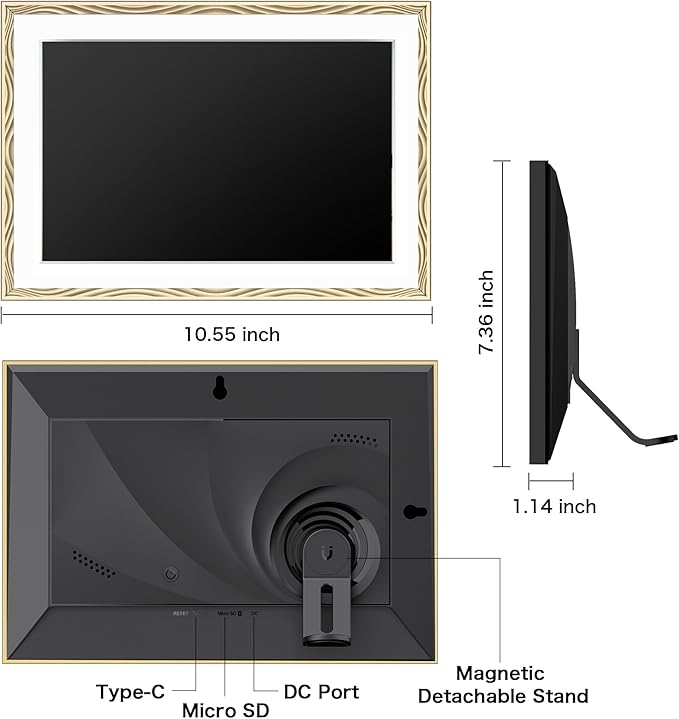 Digital Picture Frame, 10.1'' Frameo Digital Frame Wifi, 1280*800 HD Touch Screen, 32GB Memory, Wall Mountable Digital Photo Frame, Auto-Rotate, Share Instantly, Wedding, Birthday Gifts for Mom, Gold