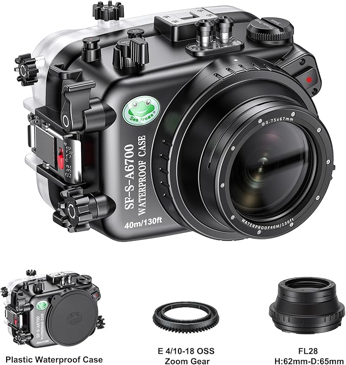 Sea frogs Underwater Camera Housing Compatible with Sony A6700 E 4/10-18 OSS IPX8 Maximum Diving Depth 40m/130ft Waterproof Camera Case for Diving, Surfing, Rowing, Skiing