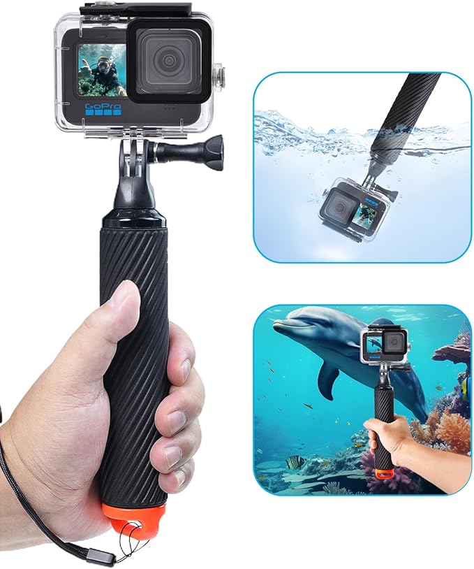 Waterproof House Case with Dive Filters Set and Floating Hand Grip for Gopro Hero 9/10/11/12, Under Water Protective Case Support 60M / 197 FT Deep Diving