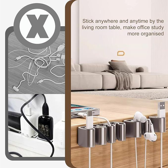 Cord Organizer, 6 Pcs Cable Clips, Cable Smooth Adjustable, Organise Mobile Phone Charging Cables, Suitable for Organising Bedside Cabinets, Walls, Desks, Cars (2-Hole)