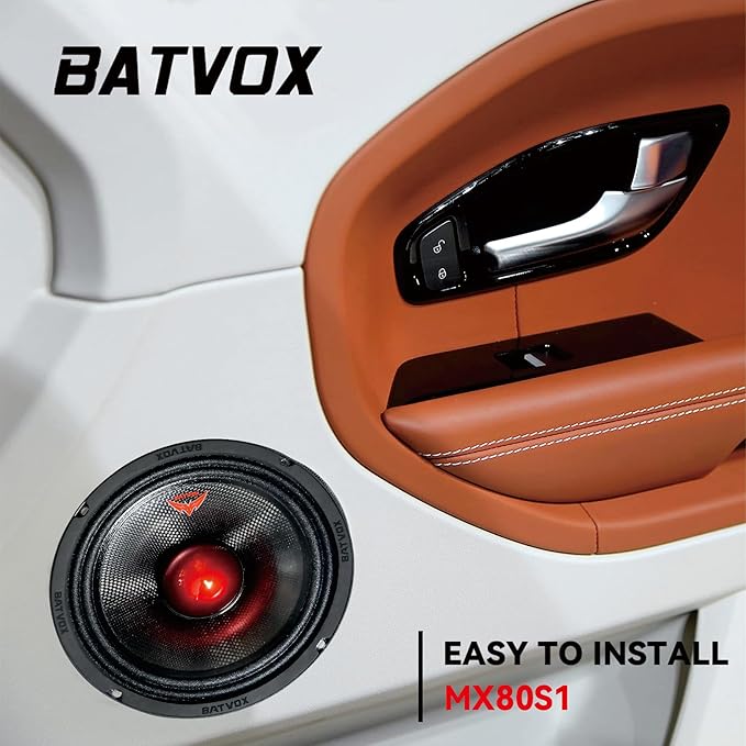 MX80S1 Midrange Loudspeaker 8" Red Bullet, 700W Max, 4 Ohms, Premium Quality Audio Door Speakers for Car or Truck Stereo Sound System, Black (1 Speaker)