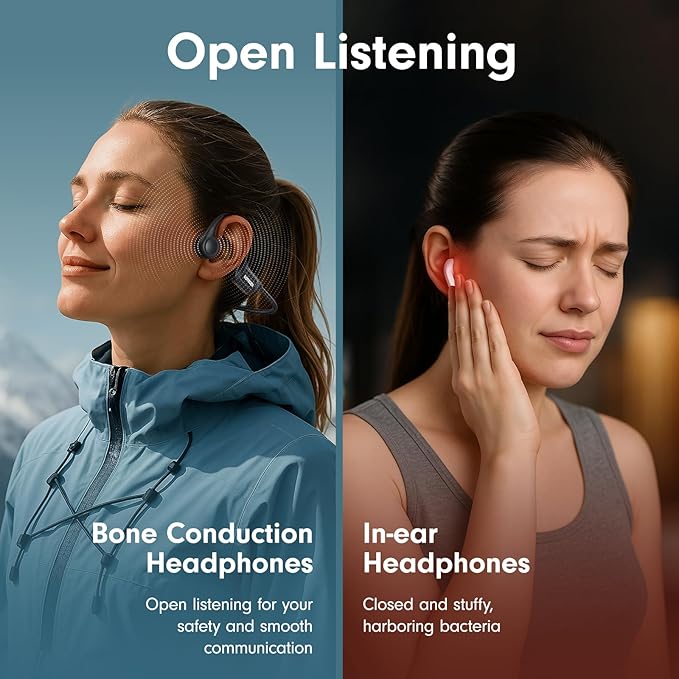Bone Conduction Headphones, Open Ear Headphones Bluetooth 5.4 with Mic, 8H Playtime,Bone Conduction Earbuds IP56 Waterproof for Cycling, Hiking,Workout