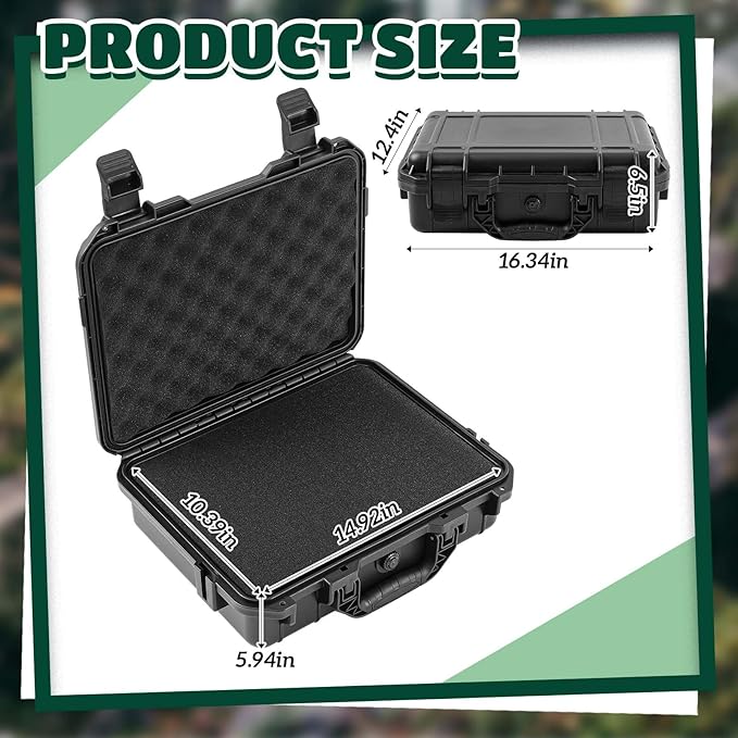 16.3 x 12.4 x 6.5 Inch Waterproof Hard Case with DIY Customizable Foam Insert Portable Protective Case with Knife for Camera Drones Equipments Tools Test Instruments (Black)