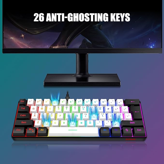 RedThunder 60% Gaming Keyboard and Mouse Combo, Ultra-Compact 61-Key RGB Backlit Mini Keyboard, Lightweight 7200 DPI Honeycomb Optical Mouse, RGB Wired Gaming Set for PC PS5 Xbox Gamer(White-Black)