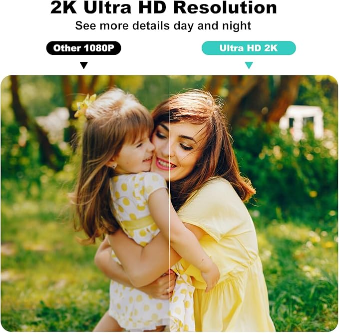 2K UHD Smart Wireless Security Camera Indoor/Outdoor,Battery Powered WiFi Camera with Color Night Vision, Motion Detection, 2-Way Audio, Weatherproof, Cloud/SD Storage for Home Security (2.4GHz Only)