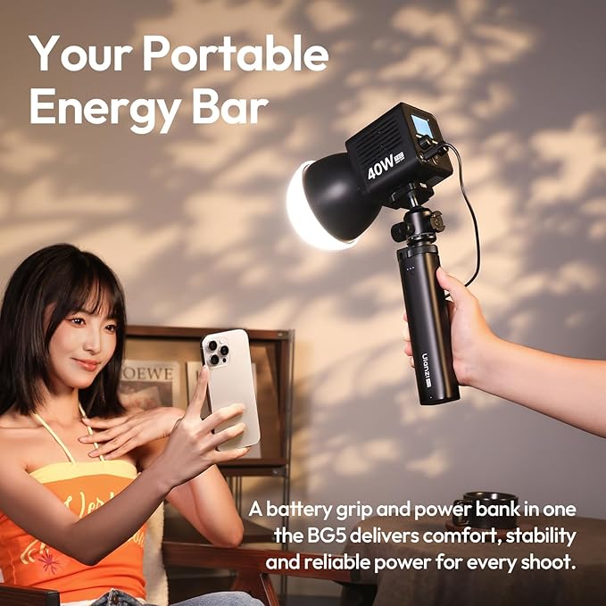 ULANZI BG5 Handheld Battery Grip 92.16Wh&Power Bank with 100W PD Bidirectional Fast Charging, Compatible with Sony/Canon/Nikon/GoPro, Ideal for Laptop/Drone/Live Streaming/Vlogging/Photography