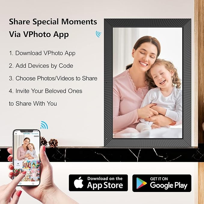 Large Digital Photo-Frame 19" Digital-Picture-Frame - 32GB Dual-WiFi Digital Frame, FHD Touch Screen, Motion Sensor, Wall Mountable, Share Photos Videos via App or Email, Free Cloud, Gift for Mom