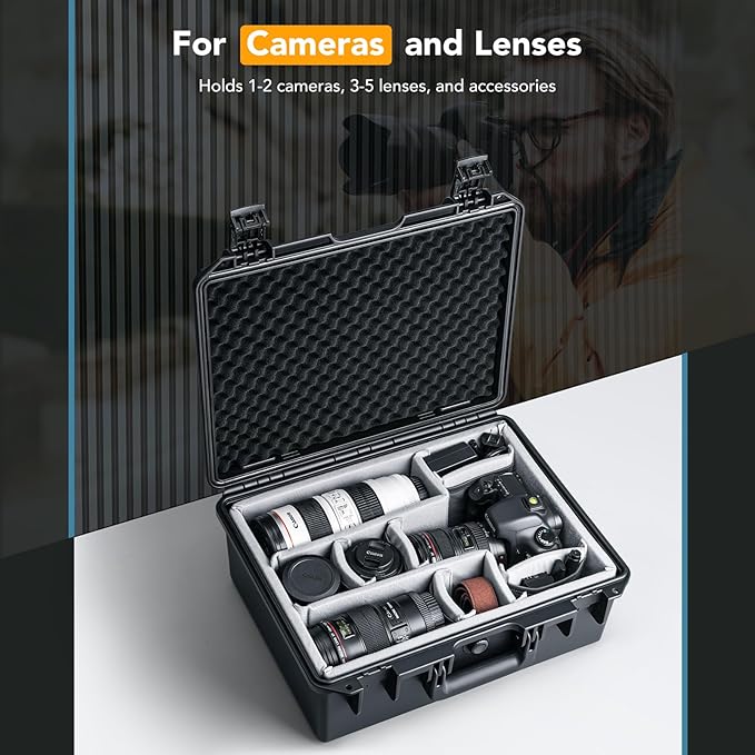 Lykus PVC1 Waterproof Hard Case with Padded Dividers for Cameras, Lenses, Dual DJI Mavic/Air/Mini drones [CASE ONLY]