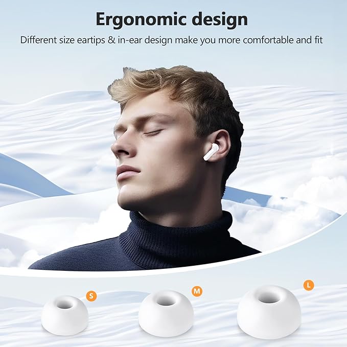Wireless Earbuds 2025 NEW Bluetooth 5.4 Headphones Bass 3D Stereo, In-Ear Earphones with 4 ENC Noise Cancelling Mic, 48H Playtime with LED Display, IPX7 Waterproof for Laptop Pad Android iOS, White