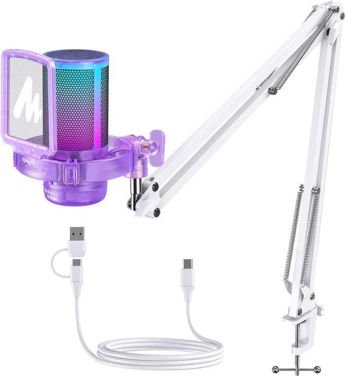 MAONO USB Gaming Microphone with Noise Cancellation, RGB Condenser Microphone for Streaming, Podcasts, Twitch, YouTube, Discord, PC, Computer, Mac, PS4, PS5, DGM20S Purple