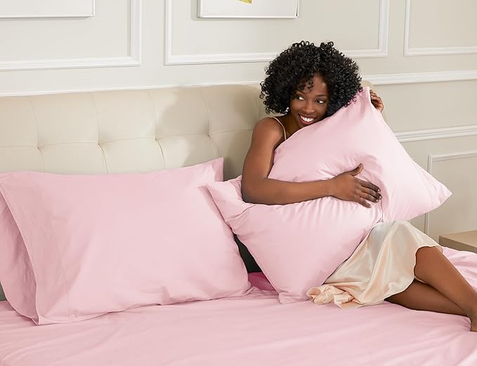 Sunflower Queen Pillowcases Set of 2, 100% Cotton Queen Pillow Cases 2, 20×30 inches Dark Pink, Soft and Breathable